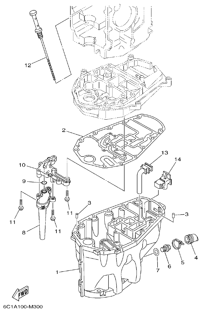 Yamaha F40H, F50H, F60F OIL PAN parts diagram
